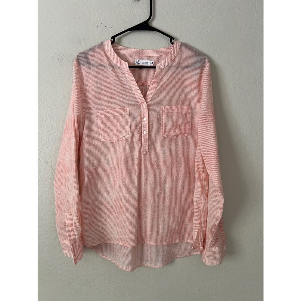 NWOT CARVE Dylan Gauze Shirt Peach/Cream Stripes Organic Cotton in Size M